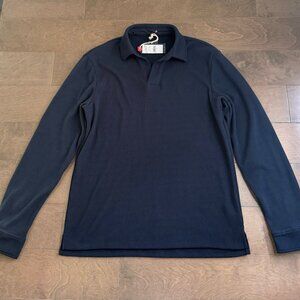 Grayers Waffle Johnny Collar Long Sleeve Polo Shirt NWT (Navy, Sz M)